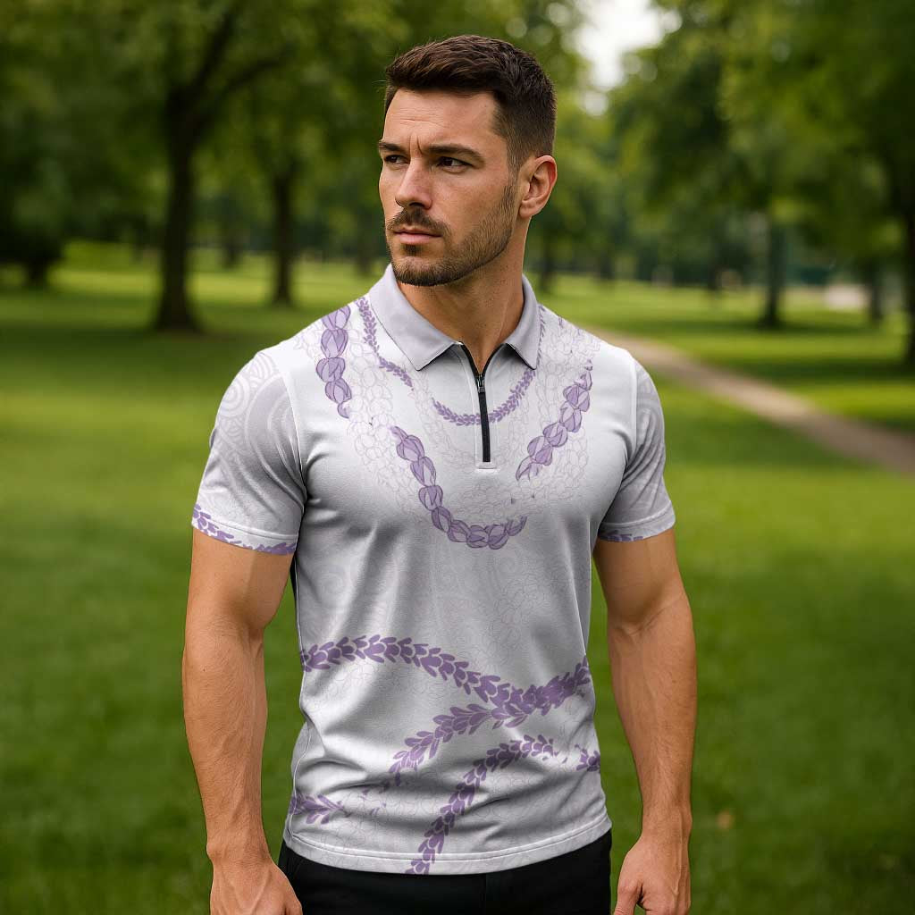 Aloha Lei Mikioi Zipper Polo Shirt Purple Polynesian Tribal Tatau Pattern - Polynesian Pride