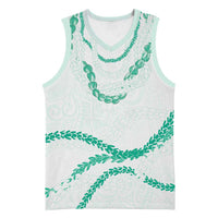 Aloha Lei Mikioi Basketball Jersey Sage Green Polynesian Tribal Tatau Pattern - Polynesian Pride
