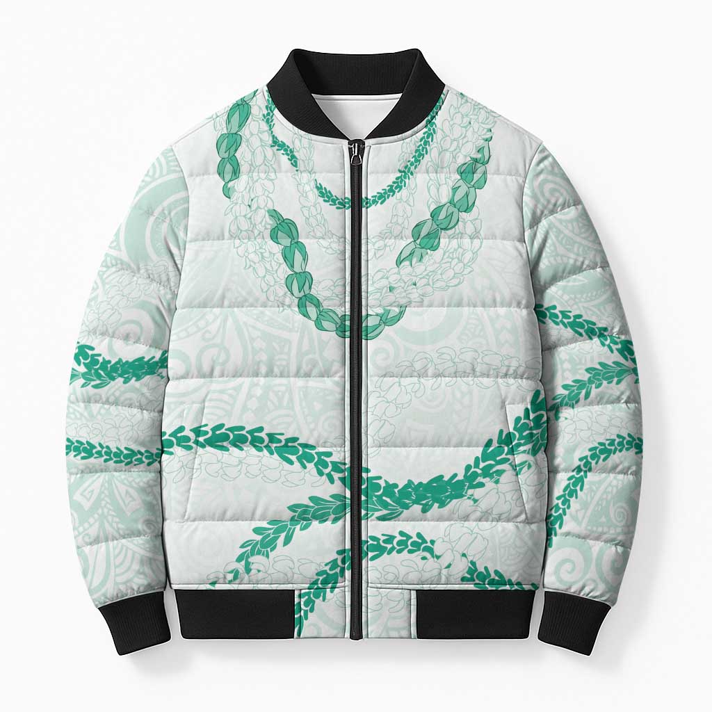Aloha Lei Mikioi Bomber Puffer Jacket Sage Green Polynesian Tribal Tatau Pattern - Polynesian Pride