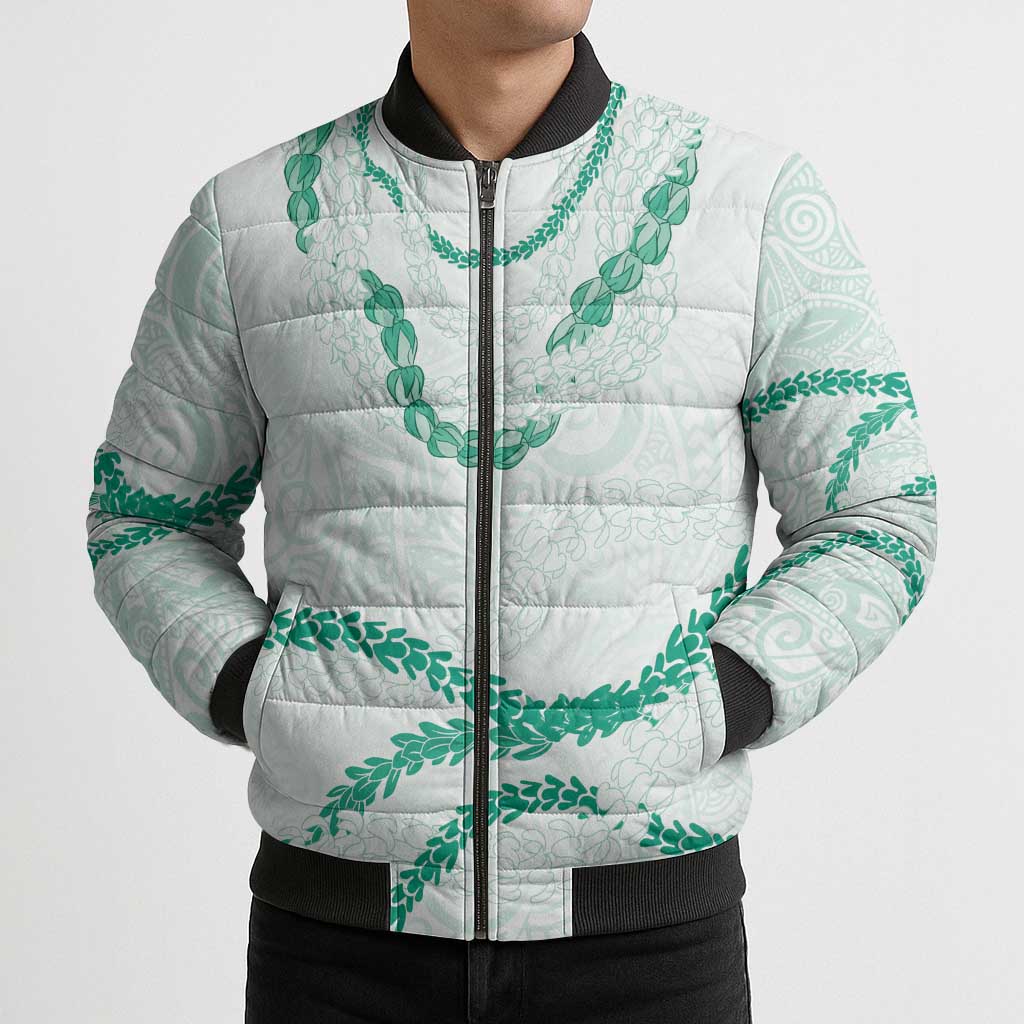 Aloha Lei Mikioi Bomber Puffer Jacket Sage Green Polynesian Tribal Tatau Pattern - Polynesian Pride