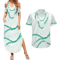 Aloha Lei Mikioi Couples Matching Summer Maxi Dress and Hawaiian Shirt Sage Green Polynesian Tribal Tatau Pattern