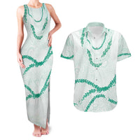 Aloha Lei Mikioi Couples Matching Tank Maxi Dress and Hawaiian Shirt Sage Green Polynesian Tribal Tatau Pattern