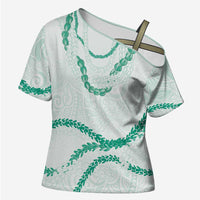 Aloha Lei Mikioi Cross Shoulder Shirt Sage Green Polynesian Tribal Tatau Pattern - Polynesian Pride