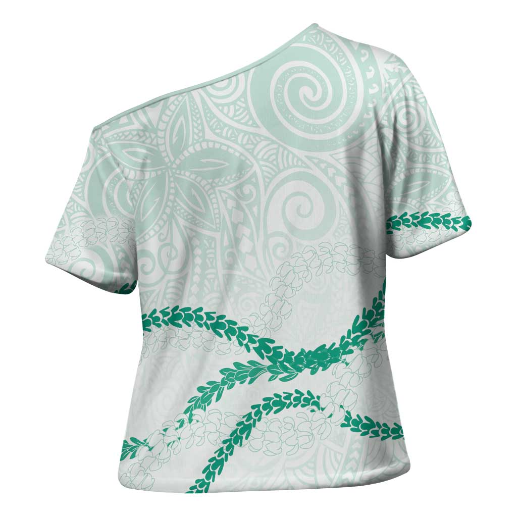 Aloha Lei Mikioi Cross Shoulder Shirt Sage Green Polynesian Tribal Tatau Pattern - Polynesian Pride