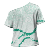 Aloha Lei Mikioi Cross Shoulder Shirt Sage Green Polynesian Tribal Tatau Pattern - Polynesian Pride