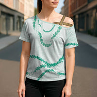 Aloha Lei Mikioi Cross Shoulder Shirt Sage Green Polynesian Tribal Tatau Pattern - Polynesian Pride