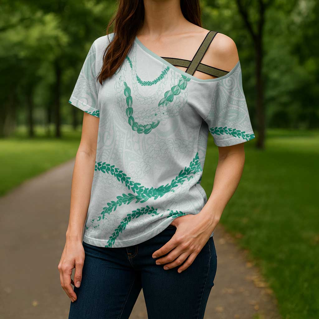 Aloha Lei Mikioi Cross Shoulder Shirt Sage Green Polynesian Tribal Tatau Pattern - Polynesian Pride