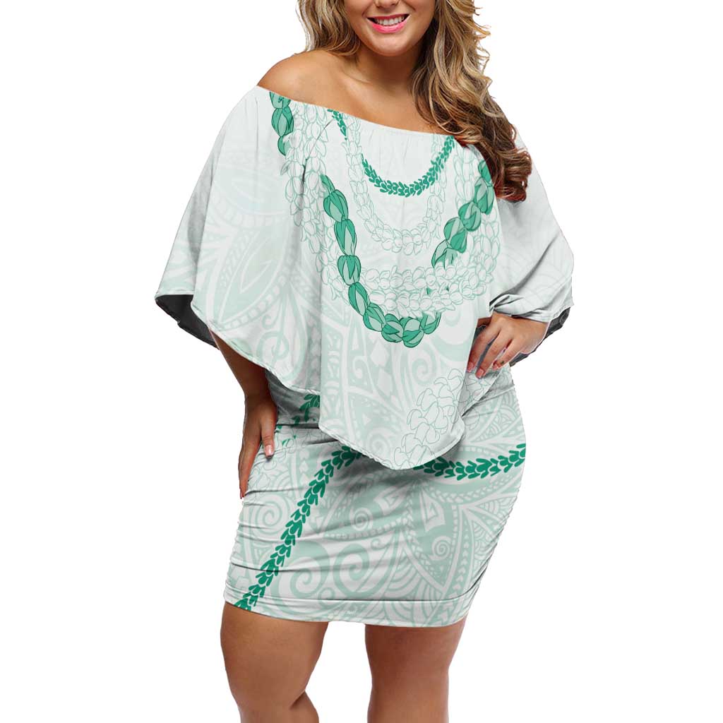 Aloha Lei Mikioi Family Matching Off Shoulder Short Dress and Hawaiian Shirt Sage Green Polynesian Tribal Tatau Pattern