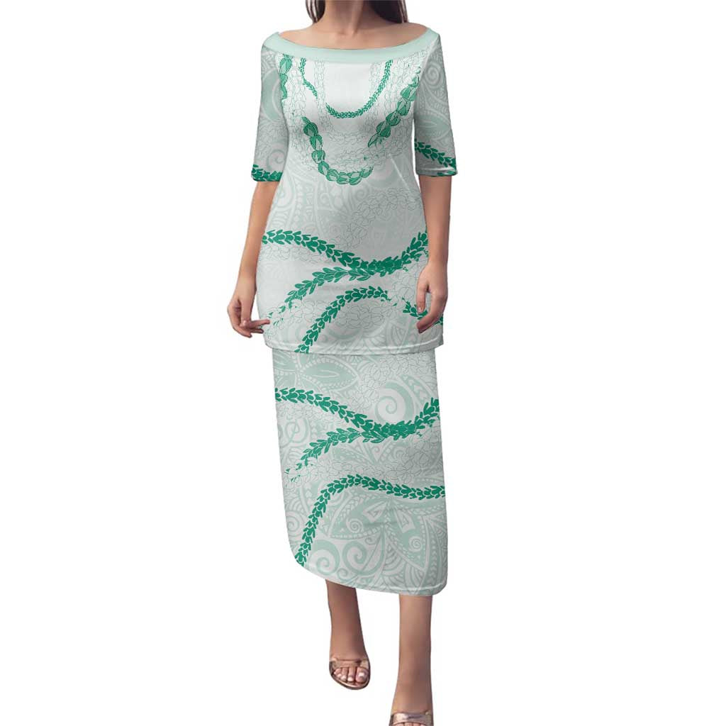 Aloha Lei Mikioi Family Matching Puletasi and Hawaiian Shirt Sage Green Polynesian Tribal Tatau Pattern