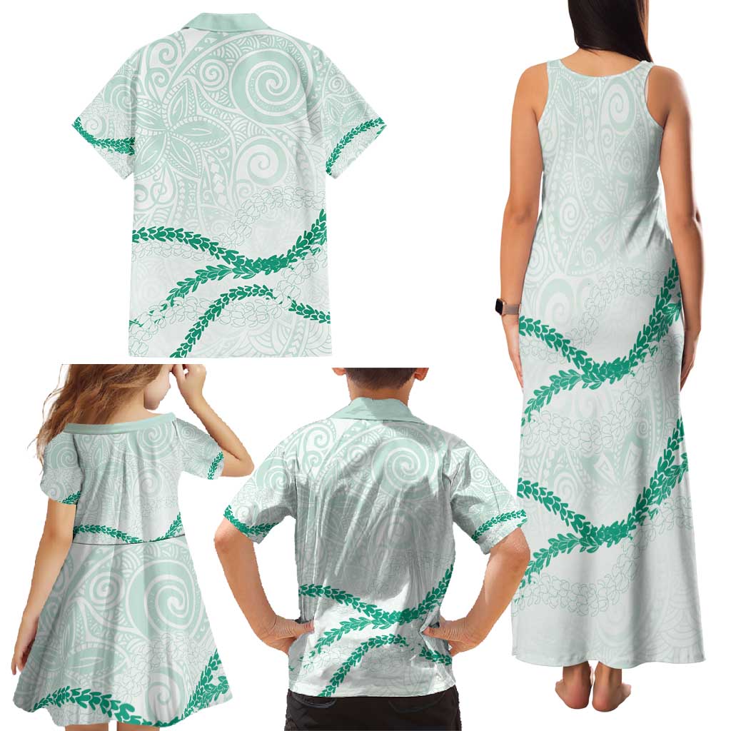 Aloha Lei Mikioi Family Matching Tank Maxi Dress and Hawaiian Shirt Sage Green Polynesian Tribal Tatau Pattern