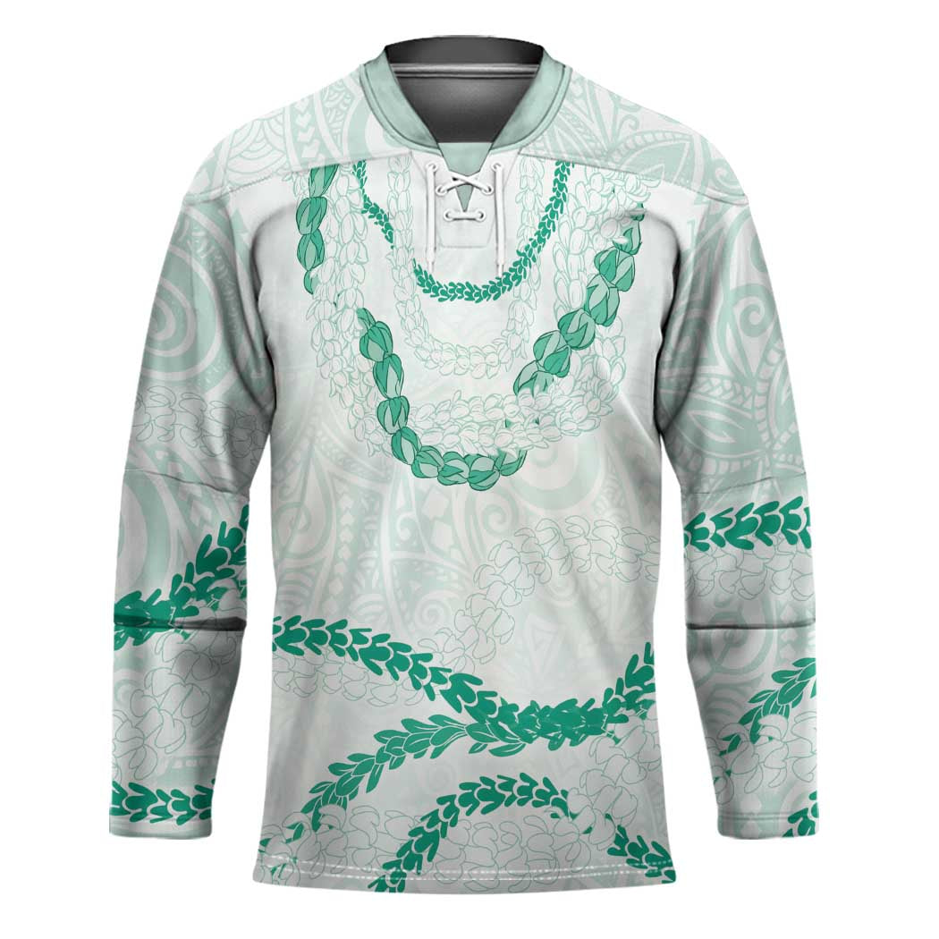 Aloha Lei Mikioi Hockey Jersey Sage Green Polynesian Tribal Tatau Pattern - Polynesian Pride