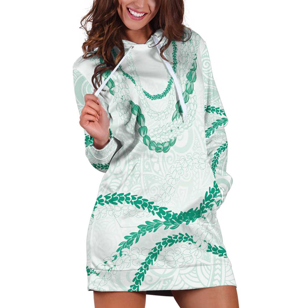 Aloha Lei Mikioi Hoodie Dress Sage Green Polynesian Tribal Tatau Pattern