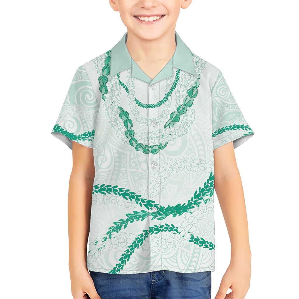 Aloha Lei Mikioi Kid Hawaiian Shirt Sage Green Polynesian Tribal Tatau Pattern
