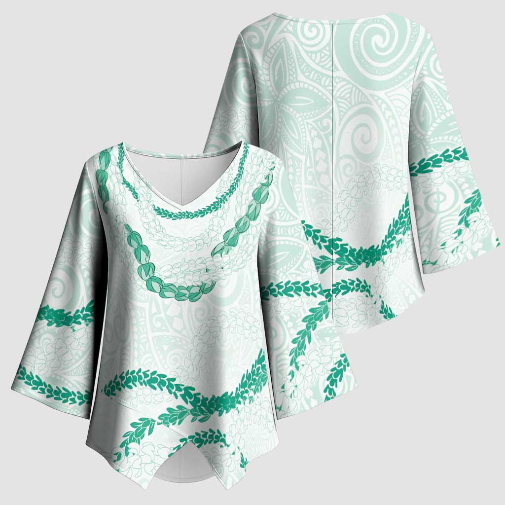 Aloha Lei Mikioi Kimono Sleeve Blouse Sage Green Polynesian Tribal Tatau Pattern - Polynesian Pride