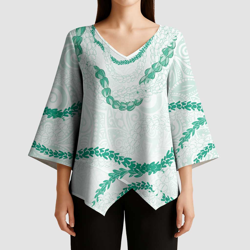 Aloha Lei Mikioi Kimono Sleeve Blouse Sage Green Polynesian Tribal Tatau Pattern - Polynesian Pride