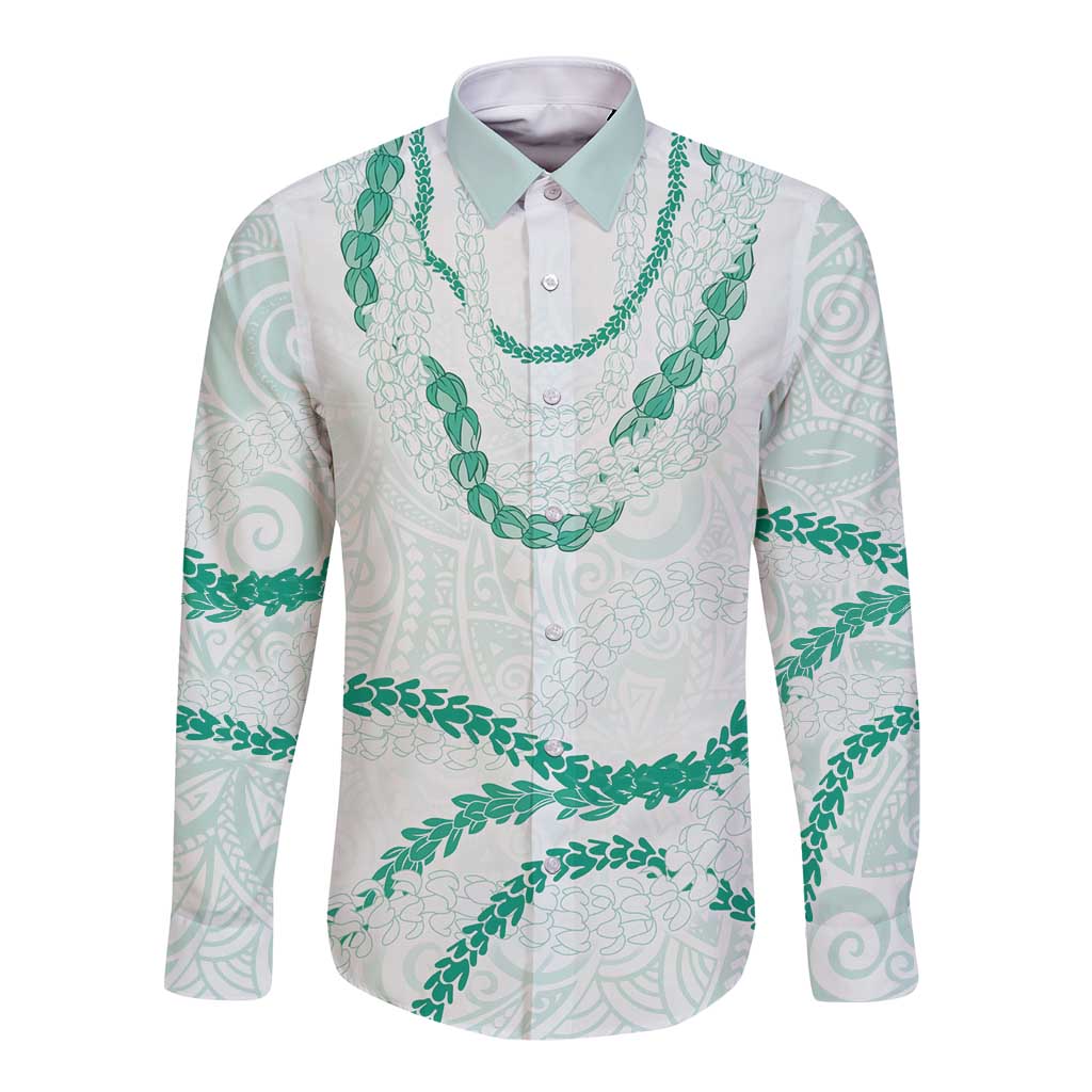 Aloha Lei Mikioi Long Sleeve Button Shirt Sage Green Polynesian Tribal Tatau Pattern
