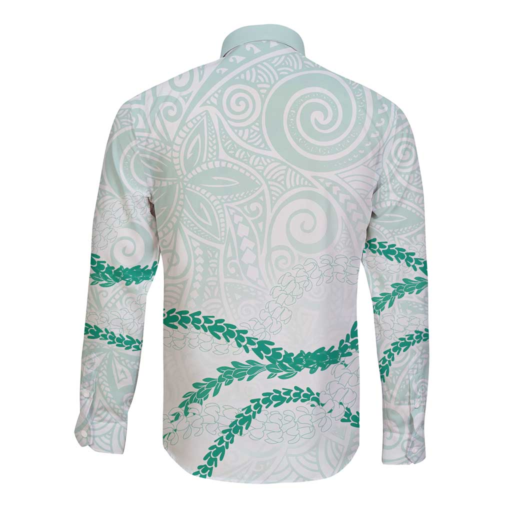 Aloha Lei Mikioi Long Sleeve Button Shirt Sage Green Polynesian Tribal Tatau Pattern