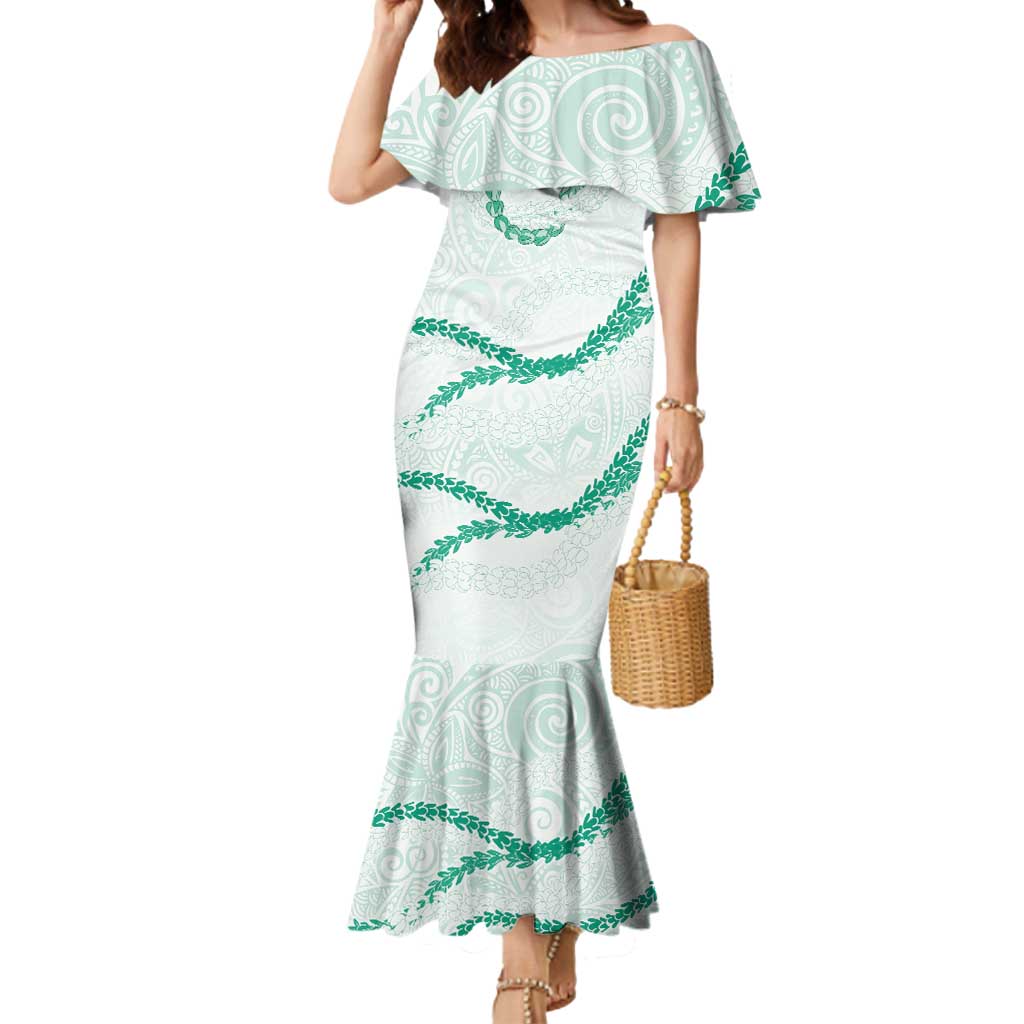 Aloha Lei Mikioi Mermaid Dress Sage Green Polynesian Tribal Tatau Pattern