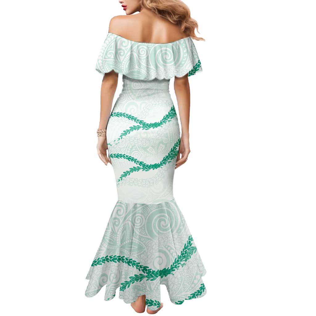 Aloha Lei Mikioi Mermaid Dress Sage Green Polynesian Tribal Tatau Pattern
