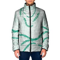 Aloha Lei Mikioi Padded Jacket Sage Green Polynesian Tribal Tatau Pattern - Polynesian Pride