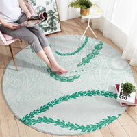 Aloha Lei Mikioi Round Carpet Sage Green Polynesian Tribal Tatau Pattern
