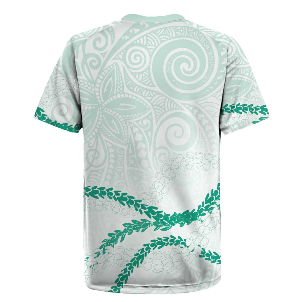 Aloha Lei Mikioi Rugby Jersey Sage Green Polynesian Tribal Tatau Pattern