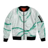Aloha Lei Mikioi Sleeve Zip Bomber Jacket Sage Green Polynesian Tribal Tatau Pattern