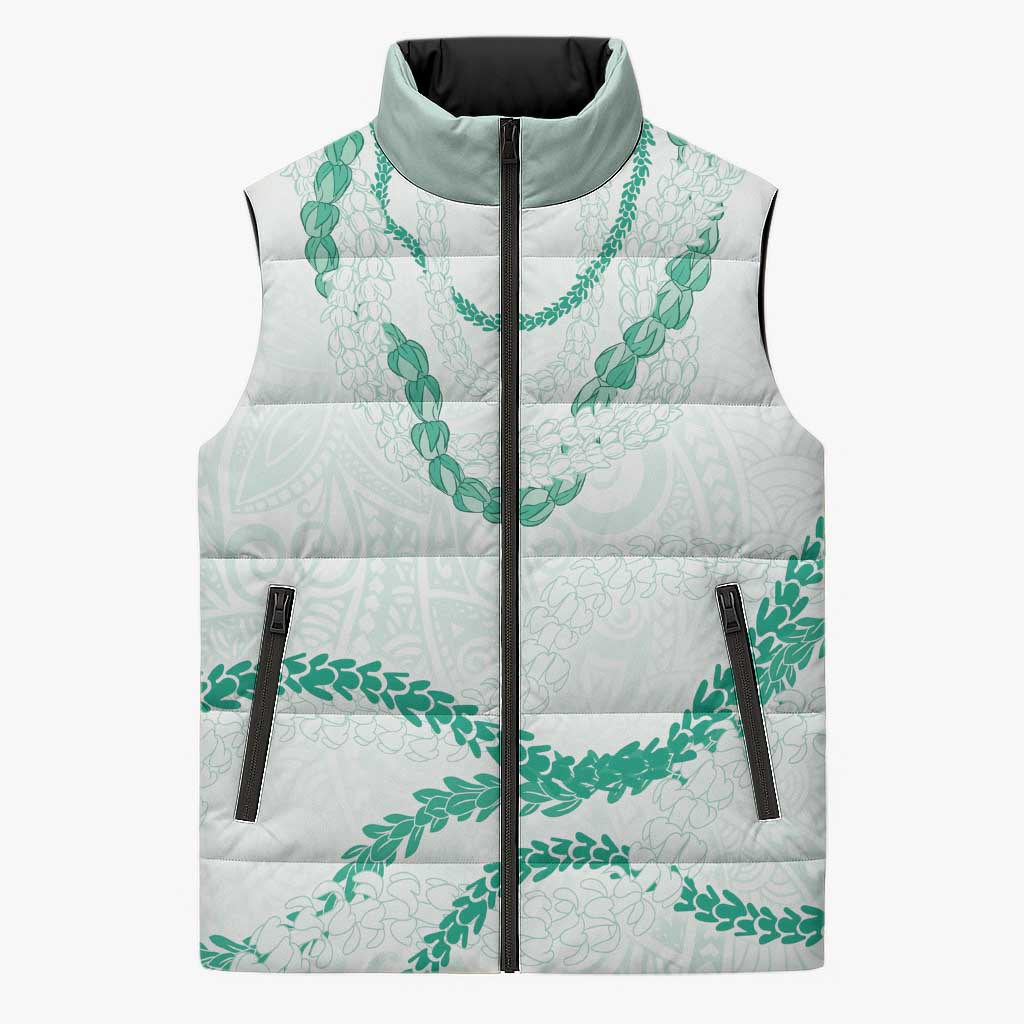 Aloha Lei Mikioi Sleeveless Puffer Jacket Sage Green Polynesian Tribal Tatau Pattern - Polynesian Pride