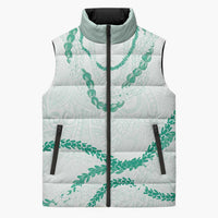 Aloha Lei Mikioi Sleeveless Puffer Jacket Sage Green Polynesian Tribal Tatau Pattern - Polynesian Pride
