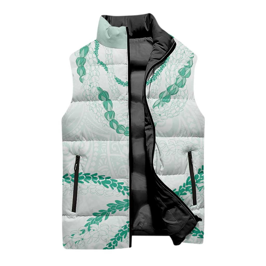 Aloha Lei Mikioi Sleeveless Puffer Jacket Sage Green Polynesian Tribal Tatau Pattern - Polynesian Pride