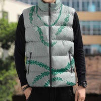 Aloha Lei Mikioi Sleeveless Puffer Jacket Sage Green Polynesian Tribal Tatau Pattern - Polynesian Pride