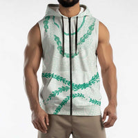 Aloha Lei Mikioi Sleeveless Zip Hoodie Sage Green Polynesian Tribal Tatau Pattern LT9