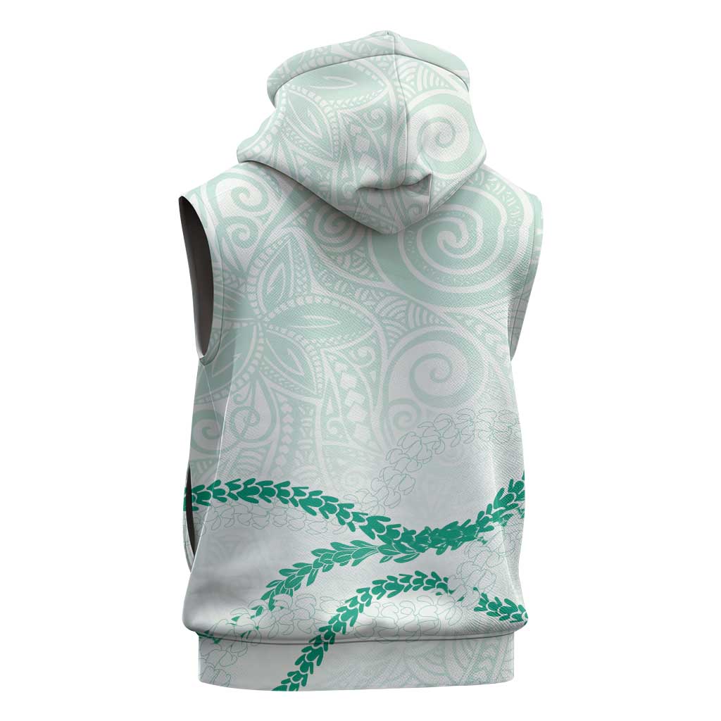 Aloha Lei Mikioi Sleeveless Zip Hoodie Sage Green Polynesian Tribal Tatau Pattern - Polynesian Pride