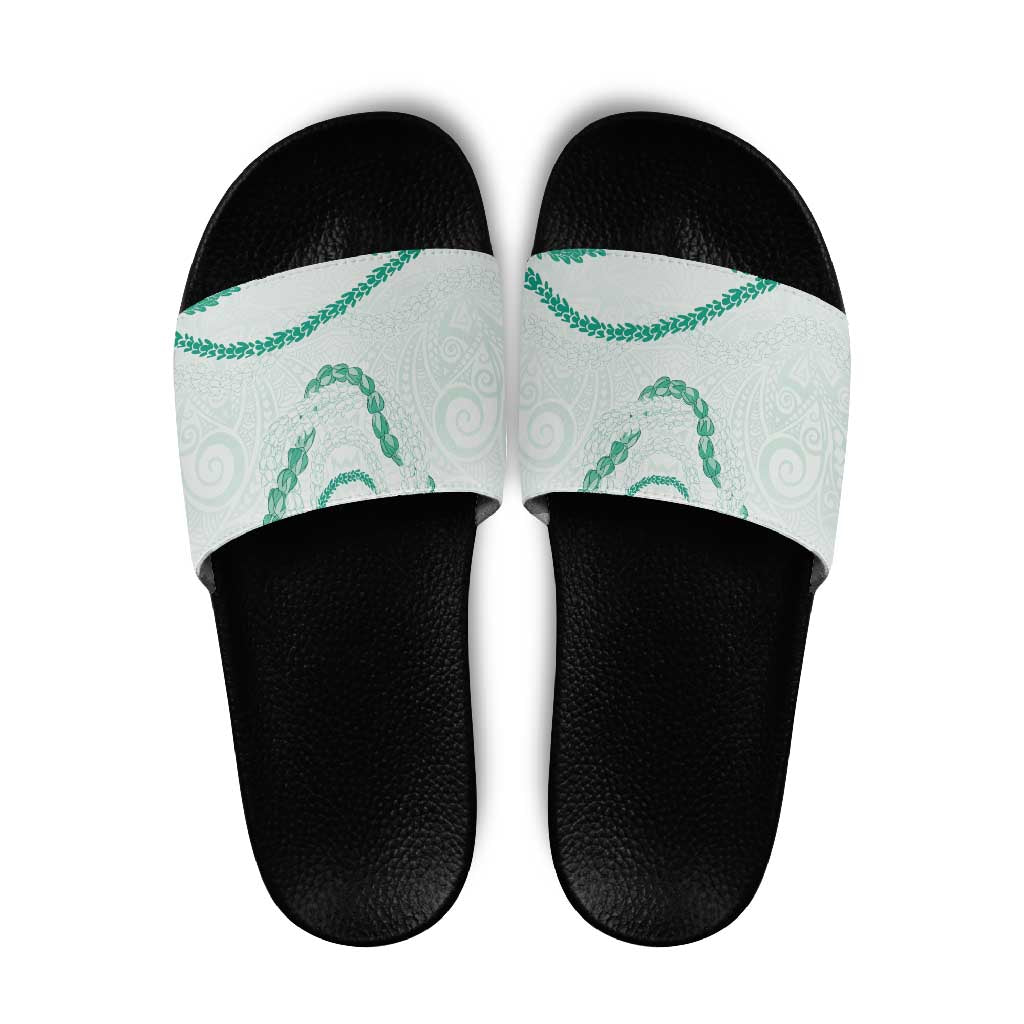 Aloha Lei Mikioi Slide Sandals Sage Green Polynesian Tribal Tatau Pattern - Polynesian Pride