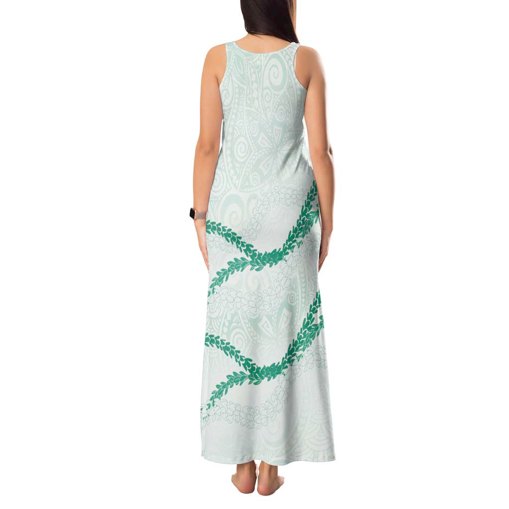 Aloha Lei Mikioi Tank Maxi Dress Sage Green Polynesian Tribal Tatau Pattern