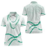 Aloha Lei Mikioi Women Polo Shirt Sage Green Polynesian Tribal Tatau Pattern