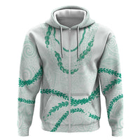 Aloha Lei Mikioi Zip Hoodie Sage Green Polynesian Tribal Tatau Pattern