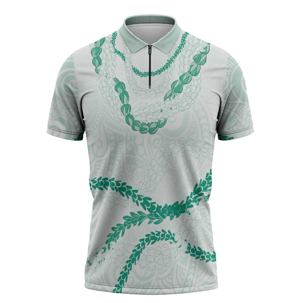 Aloha Lei Mikioi Zipper Polo Shirt Sage Green Polynesian Tribal Tatau Pattern - Polynesian Pride