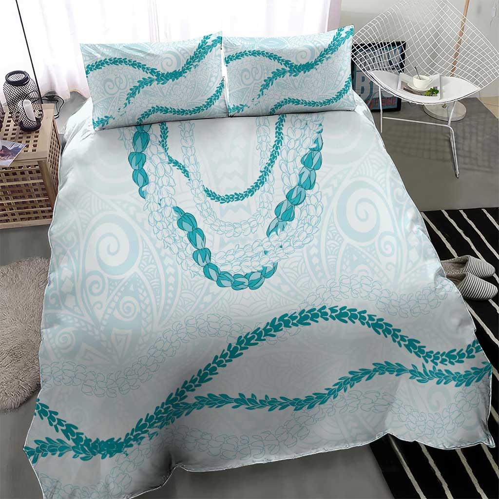Aloha Lei Mikioi Bedding Set Teal Polynesian Tribal Tatau Pattern