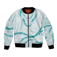 Aloha Lei Mikioi Bomber Jacket Teal Polynesian Tribal Tatau Pattern