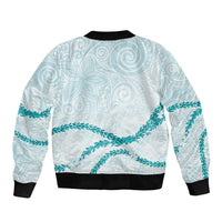 Aloha Lei Mikioi Bomber Jacket Teal Polynesian Tribal Tatau Pattern