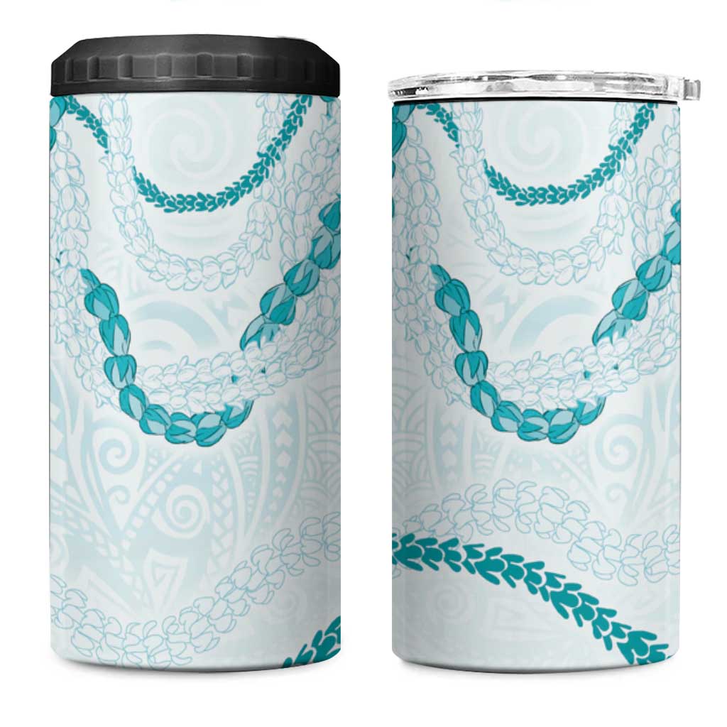 Aloha Lei Mikioi 4 in 1 Can Cooler Tumbler Teal Polynesian Tribal Tatau Pattern