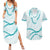 Aloha Lei Mikioi Couples Matching Summer Maxi Dress and Hawaiian Shirt Teal Polynesian Tribal Tatau Pattern
