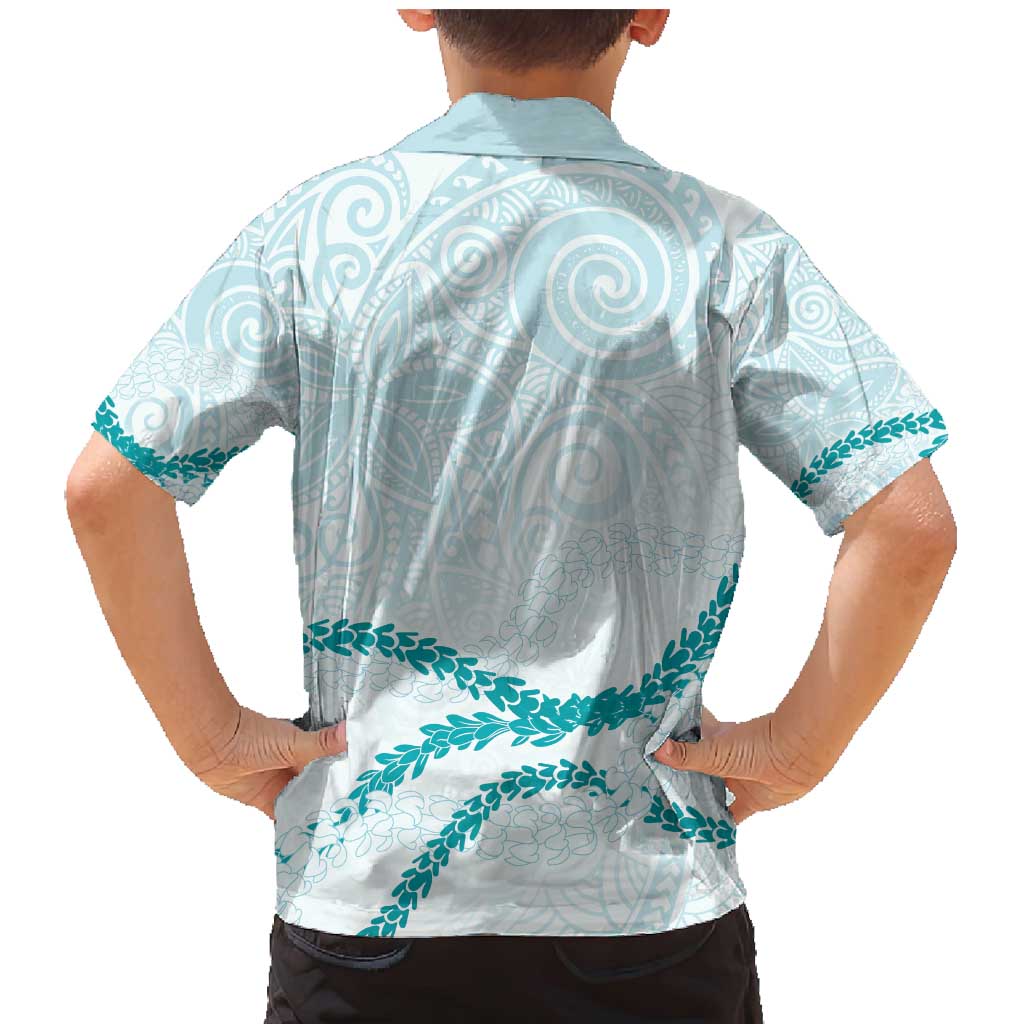 Aloha Lei Mikioi Family Matching Mermaid Dress and Hawaiian Shirt Teal Polynesian Tribal Tatau Pattern