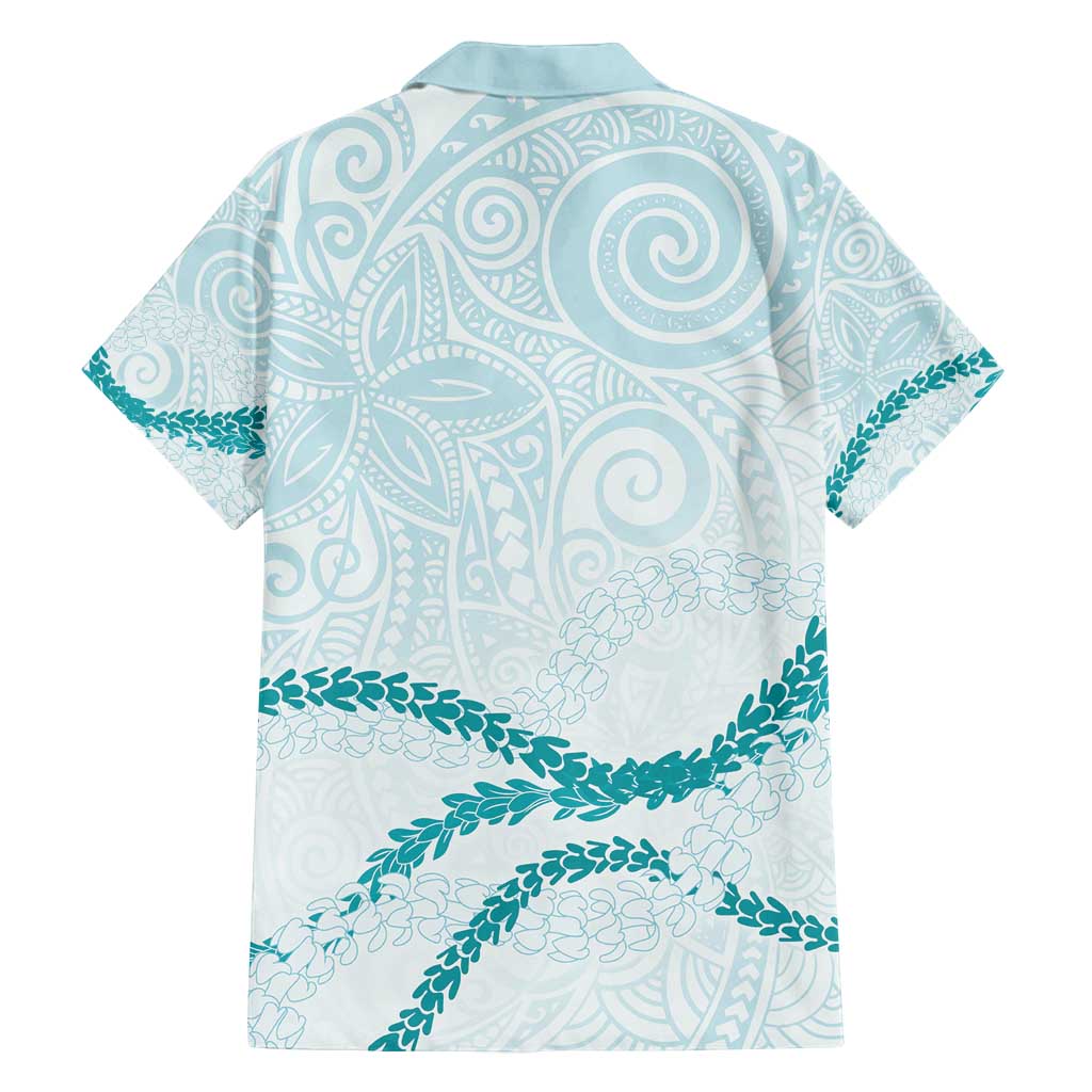 Aloha Lei Mikioi Family Matching Off Shoulder Short Dress and Hawaiian Shirt Teal Polynesian Tribal Tatau Pattern