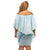 Aloha Lei Mikioi Family Matching Off Shoulder Short Dress and Hawaiian Shirt Teal Polynesian Tribal Tatau Pattern