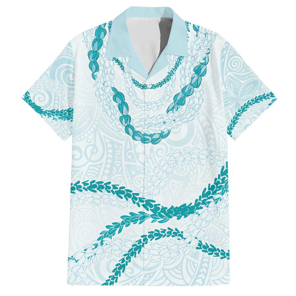 Aloha Lei Mikioi Family Matching Short Sleeve Bodycon Dress and Hawaiian Shirt Teal Polynesian Tribal Tatau Pattern