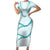 Aloha Lei Mikioi Family Matching Short Sleeve Bodycon Dress and Hawaiian Shirt Teal Polynesian Tribal Tatau Pattern