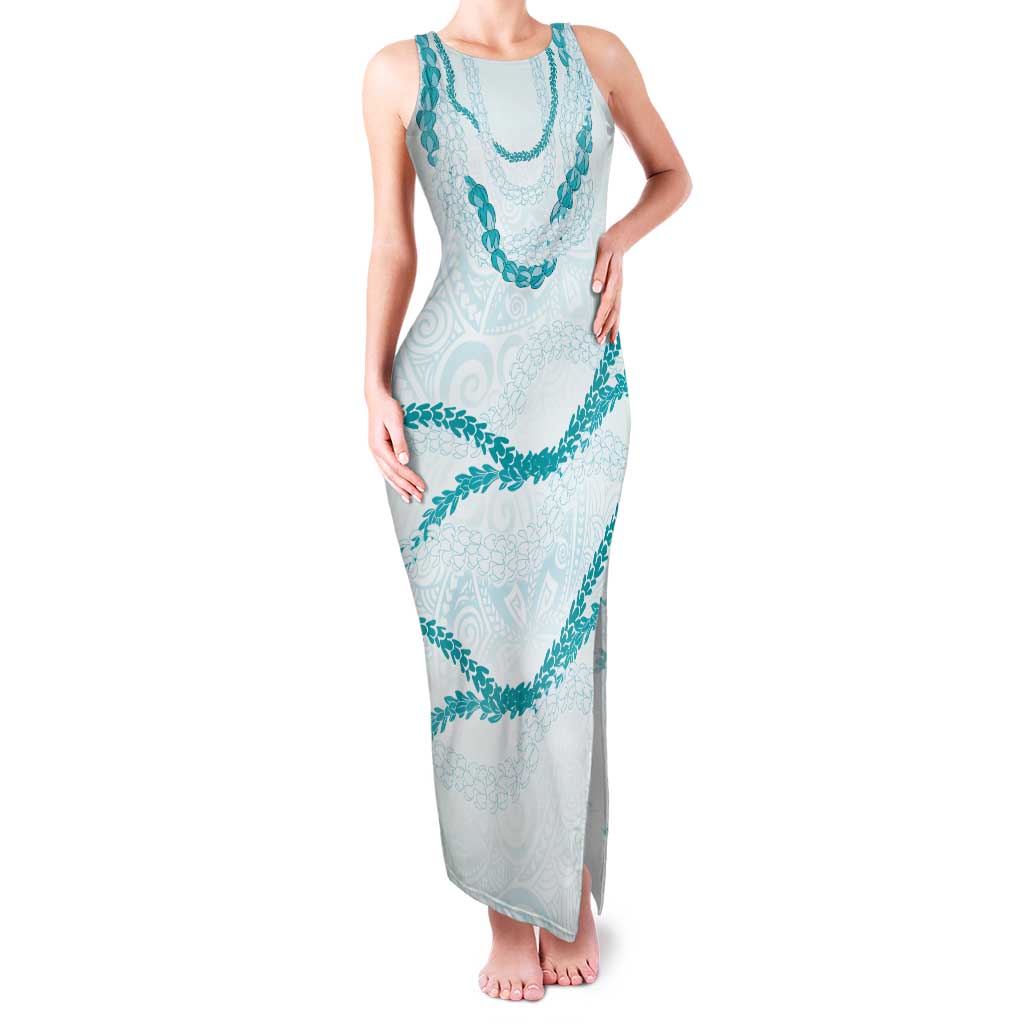 Aloha Lei Mikioi Family Matching Tank Maxi Dress and Hawaiian Shirt Teal Polynesian Tribal Tatau Pattern