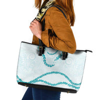 Aloha Lei Mikioi Leather Tote Bag Teal Polynesian Tribal Tatau Pattern